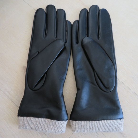 Womens Size 7.5 Driving Gloves Faux Black Leather Wool Knit Lined NEW - Picture 2 of 8